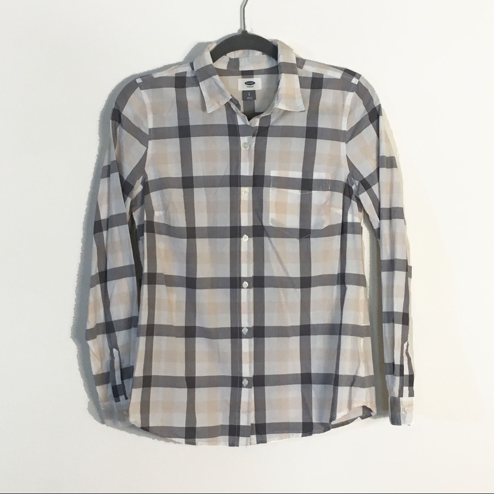 Grey & Pale Peach Button Down Shirt